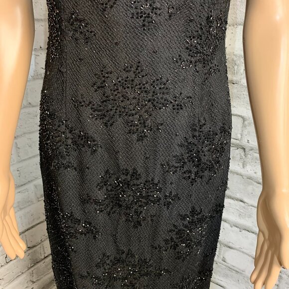 Carmen Marc Valvo Black Beaded Long Evening Formal Maxi Slip Dress Gown - Picture 3 of 16